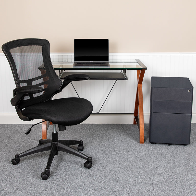 Work From Home Kit - Glass Desk with Keyboard Tray, Ergonomic Mesh Office Chair and Filing Cabinet with Lock & Side Handles | Office Chairs | Modishstore - 2