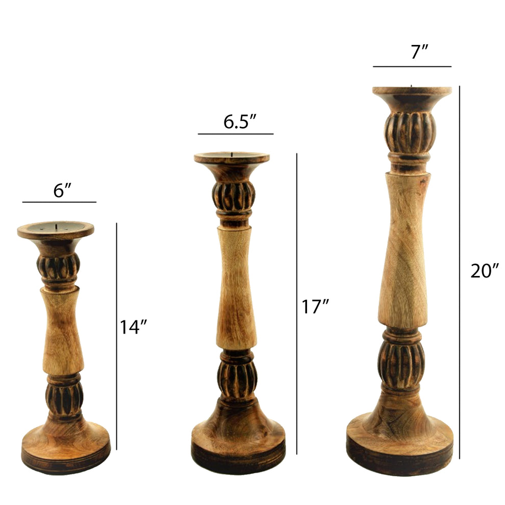Benzara Mango Wood Vintage Style Candleholder/Candlestick, Set Of 3, Brown By Benzara | Candle Holders |  Modishstore  - 5