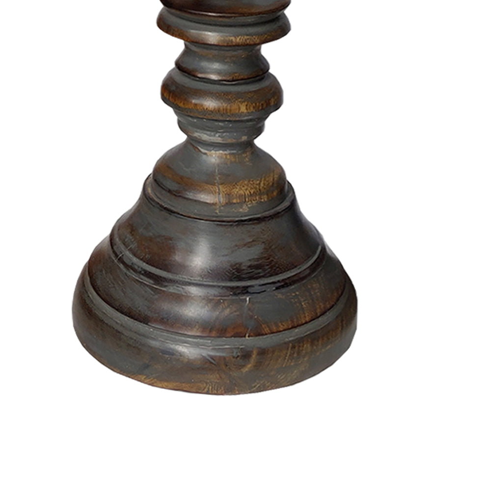 Handmade Pillar Shape Wooden Candle Holder With Flared Top, Brown And Gray, Set Of 3 By Benzara | Candle Holders |  Modishstore  - 3