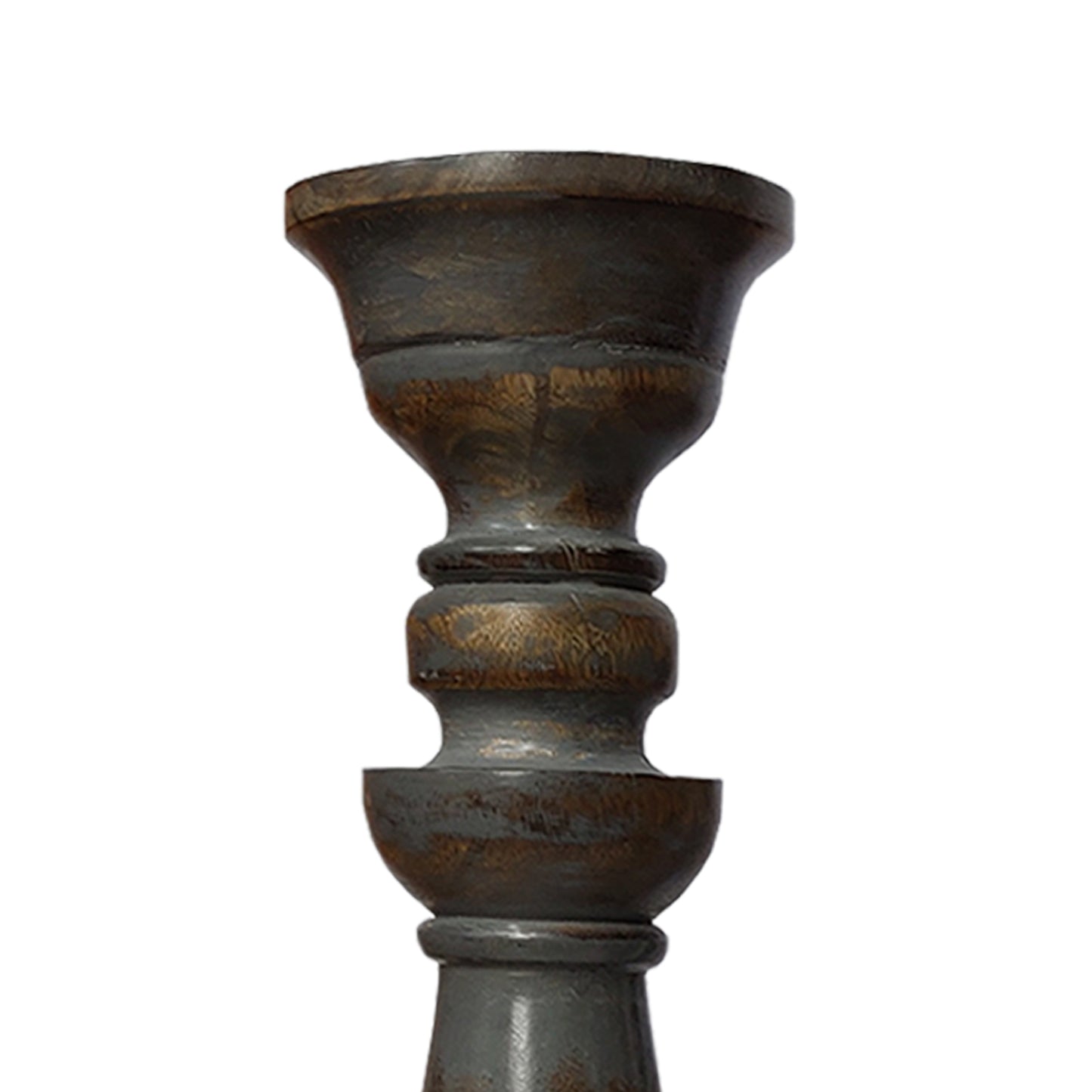 Handmade Pillar Shape Wooden Candle Holder With Flared Top, Brown And Gray, Set Of 3 By Benzara | Candle Holders |  Modishstore  - 5