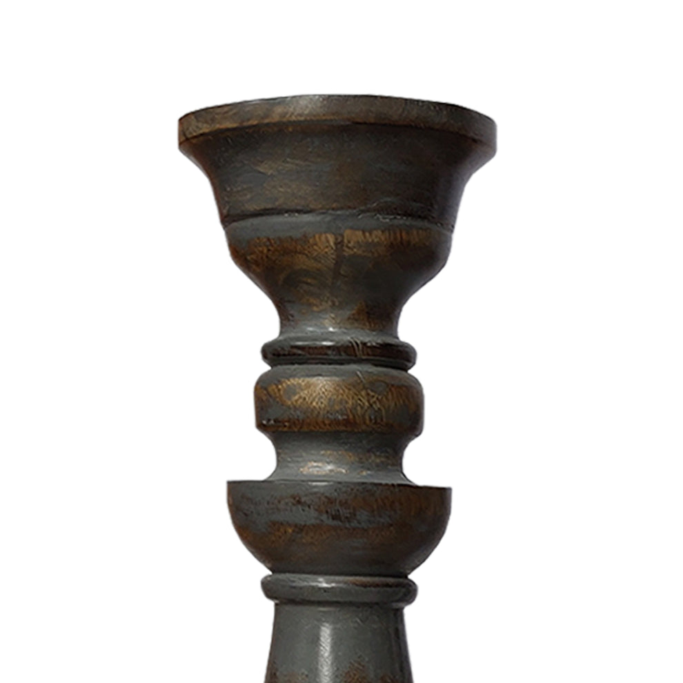Handmade Pillar Shape Wooden Candle Holder With Flared Top, Brown And Gray, Set Of 3 By Benzara | Candle Holders |  Modishstore  - 5