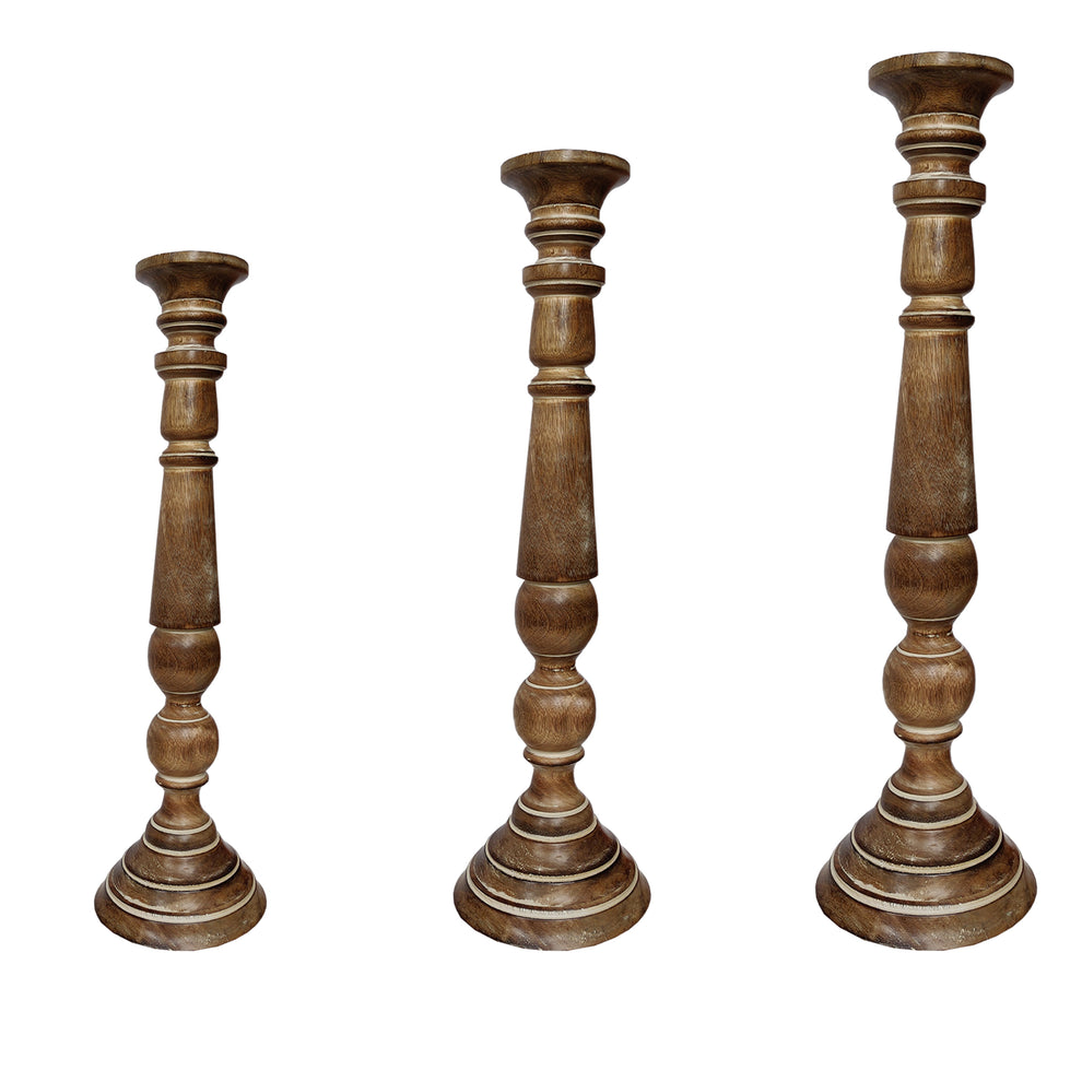 Handmade Wooden Candle Holder With Flared Top, Natural Brown, Set Of 3 By Benzara | Candle Holders |  Modishstore  - 2