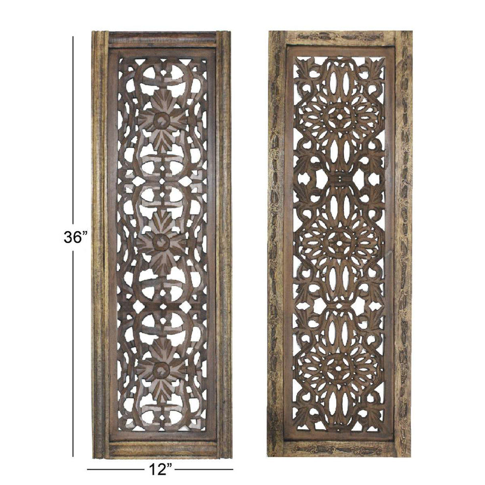 Benzara Floral Hand Carved Wooden Wall Panels, Assortment Of Two, Brown | Wall Decor |  Modishstore  - 3