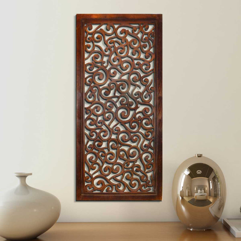 Rectangular Mango Wood Wall Panel With Cutout Scrollwork Details, Brown By Benzara | Wall Decor |  Modishstore 