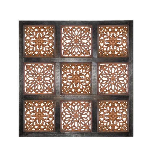 Decorative Mango Wood Wall Panel With Cutout Flower Pattern, Brown By Benzara | Wall Decor |  Modishstore 