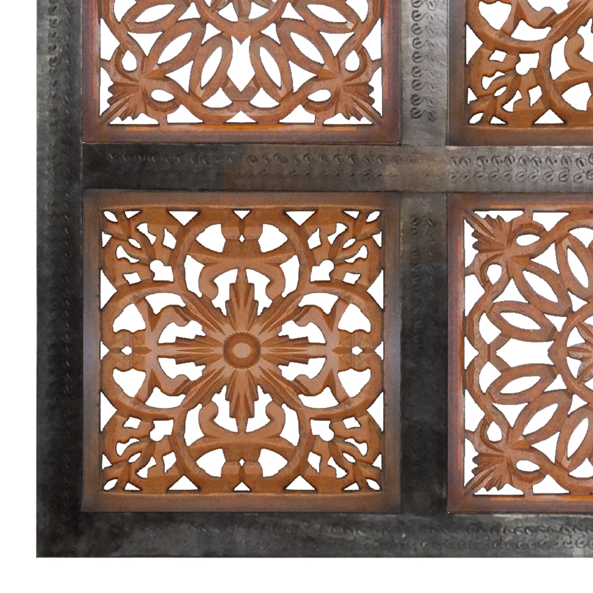 Decorative Mango Wood Wall Panel With Cutout Flower Pattern, Brown By Benzara | Wall Decor |  Modishstore  - 4