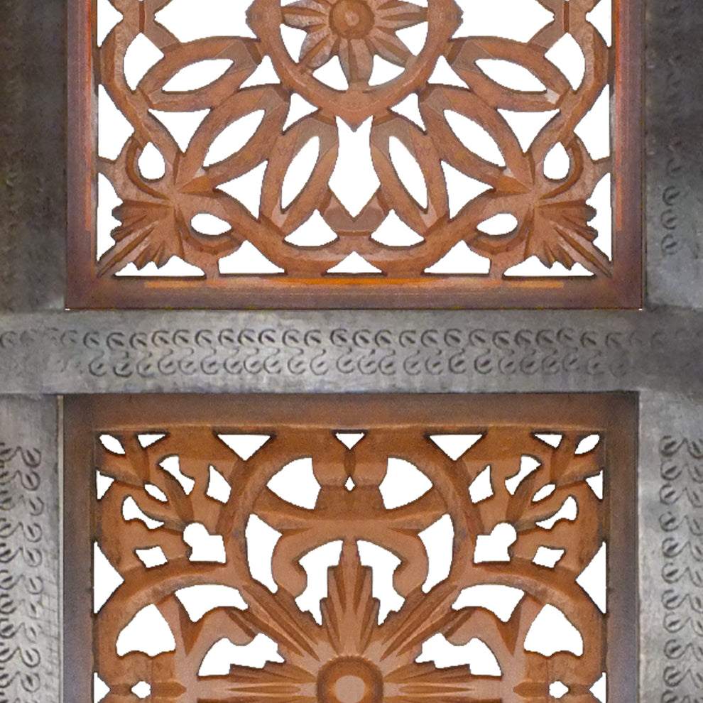 Decorative Mango Wood Wall Panel With Cutout Flower Pattern, Brown By Benzara | Wall Decor |  Modishstore  - 6