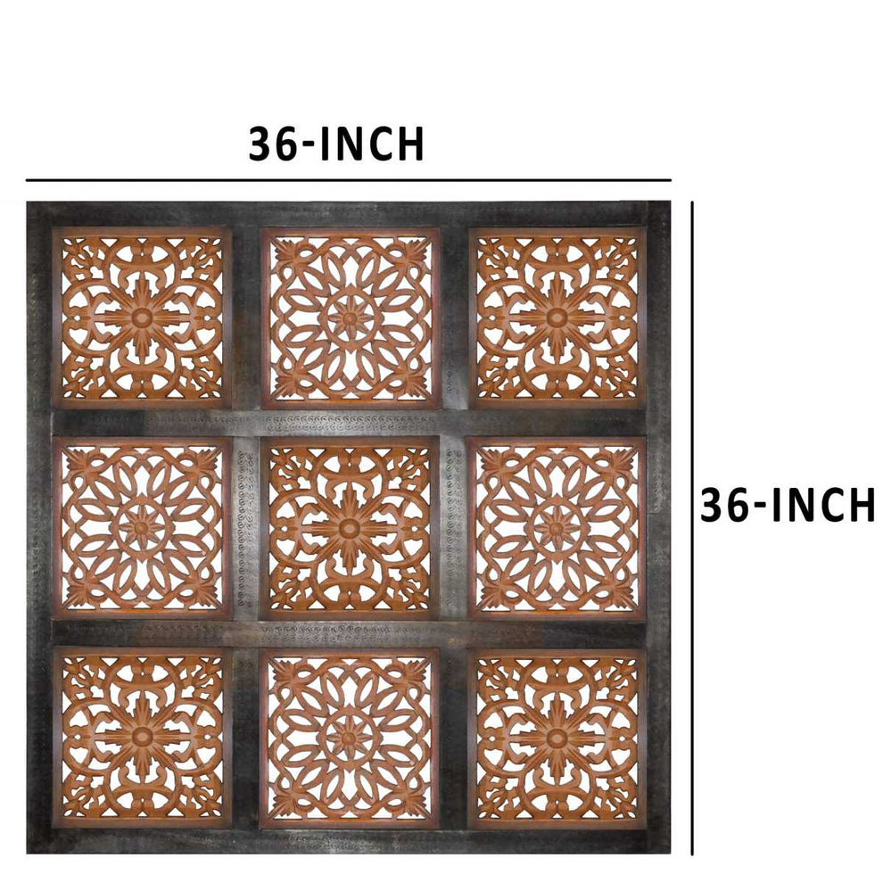 Decorative Mango Wood Wall Panel With Cutout Flower Pattern, Brown By Benzara | Wall Decor |  Modishstore  - 5