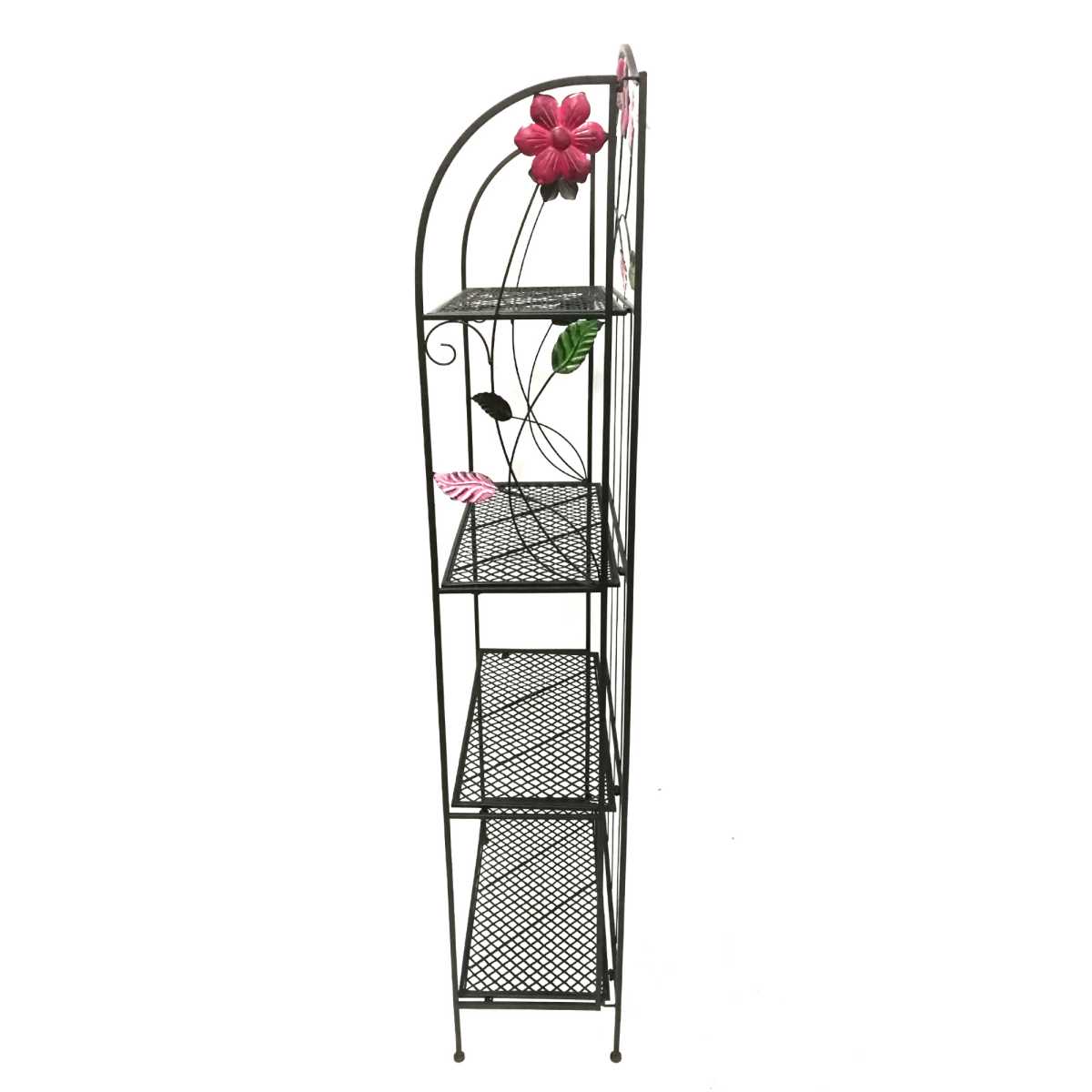 Four Tier Metal Foldable Bakers Rack With Flower Motifs, Black By Benzara | Shelves & Shelving Units |  Modishstore  - 3