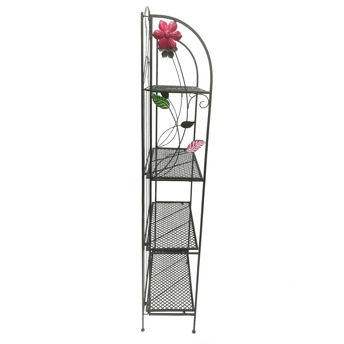 Four Tier Metal Foldable Bakers Rack With Flower Motifs, Black By Benzara | Shelves & Shelving Units |  Modishstore  - 4