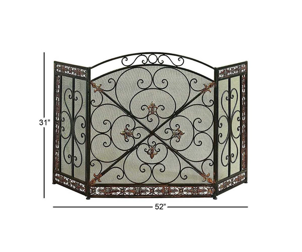 Benzara 3- Panel Metal Fire Screen With Traditional Design, Bronze  By Benzara | Room Divider |  Modishstore  - 2