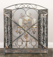 Benzara 3- Panel Metal Fire Screen With Traditional Design, Bronze  By Benzara