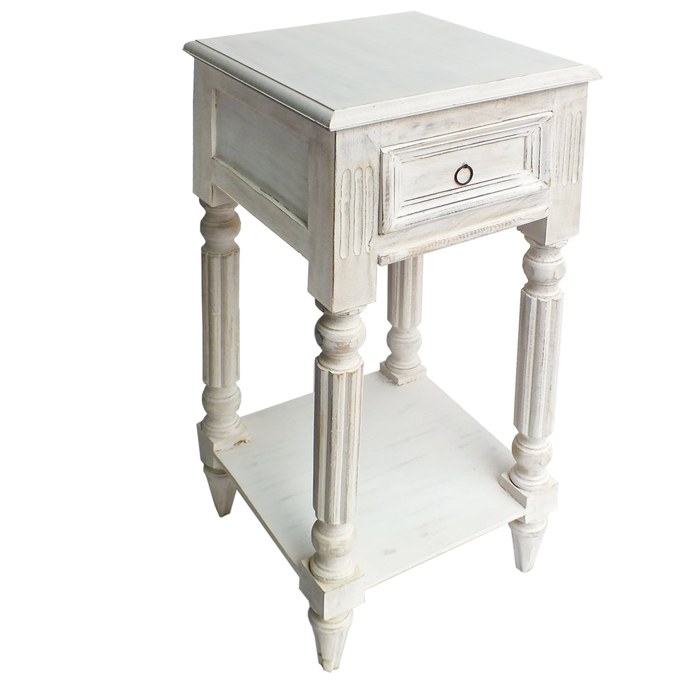 Spacious Mango Wood Side Table With Metal Ring Handle, Washed White By Benzara | End Tables | Modishstore - 2