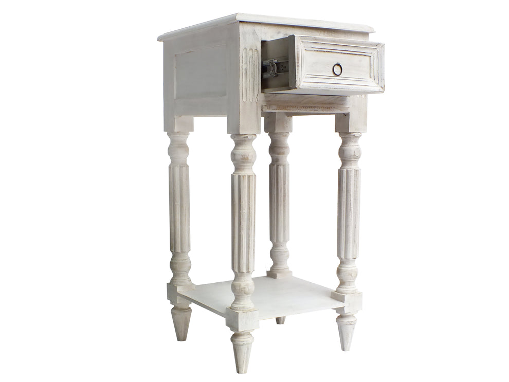 Spacious Mango Wood Side Table With Metal Ring Handle, Washed White By Benzara | End Tables | Modishstore - 3