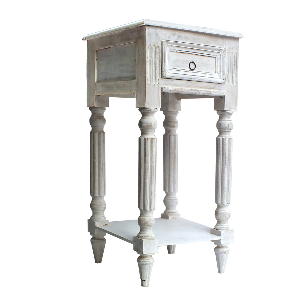 Spacious Mango Wood Side Table With Metal Ring Handle, Washed White By Benzara | End Tables | Modishstore - 4