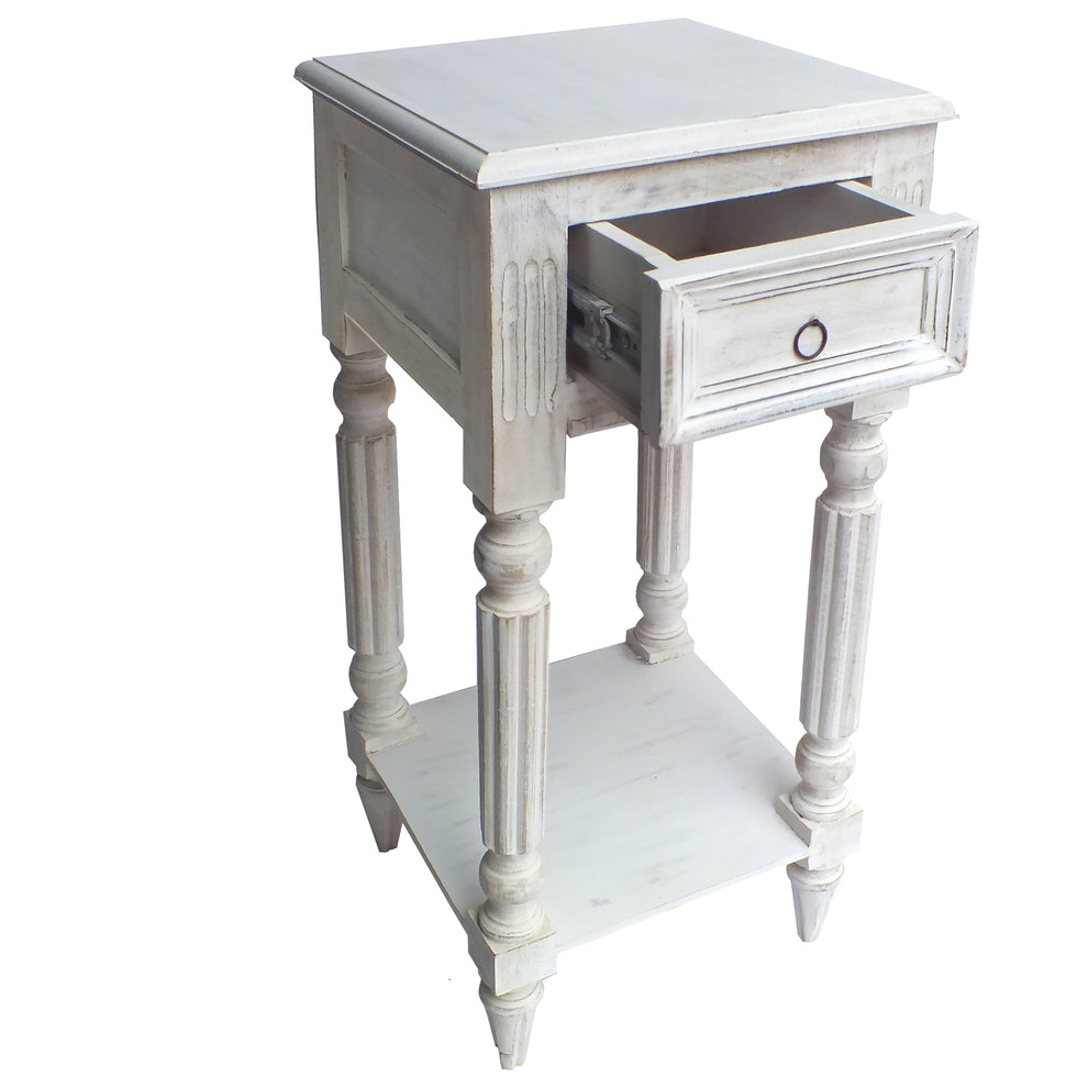 Spacious Mango Wood Side Table With Metal Ring Handle, Washed White By Benzara | End Tables | Modishstore - 5