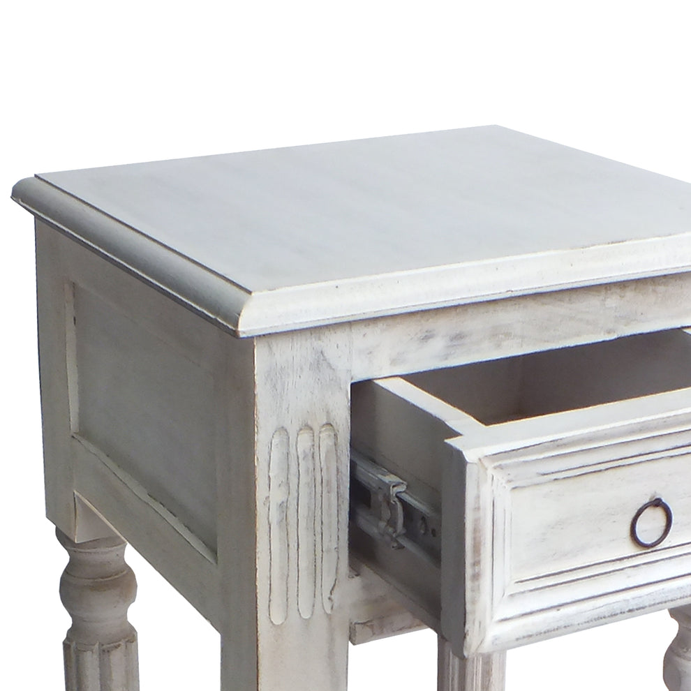Spacious Mango Wood Side Table With Metal Ring Handle, Washed White By Benzara | End Tables | Modishstore - 6