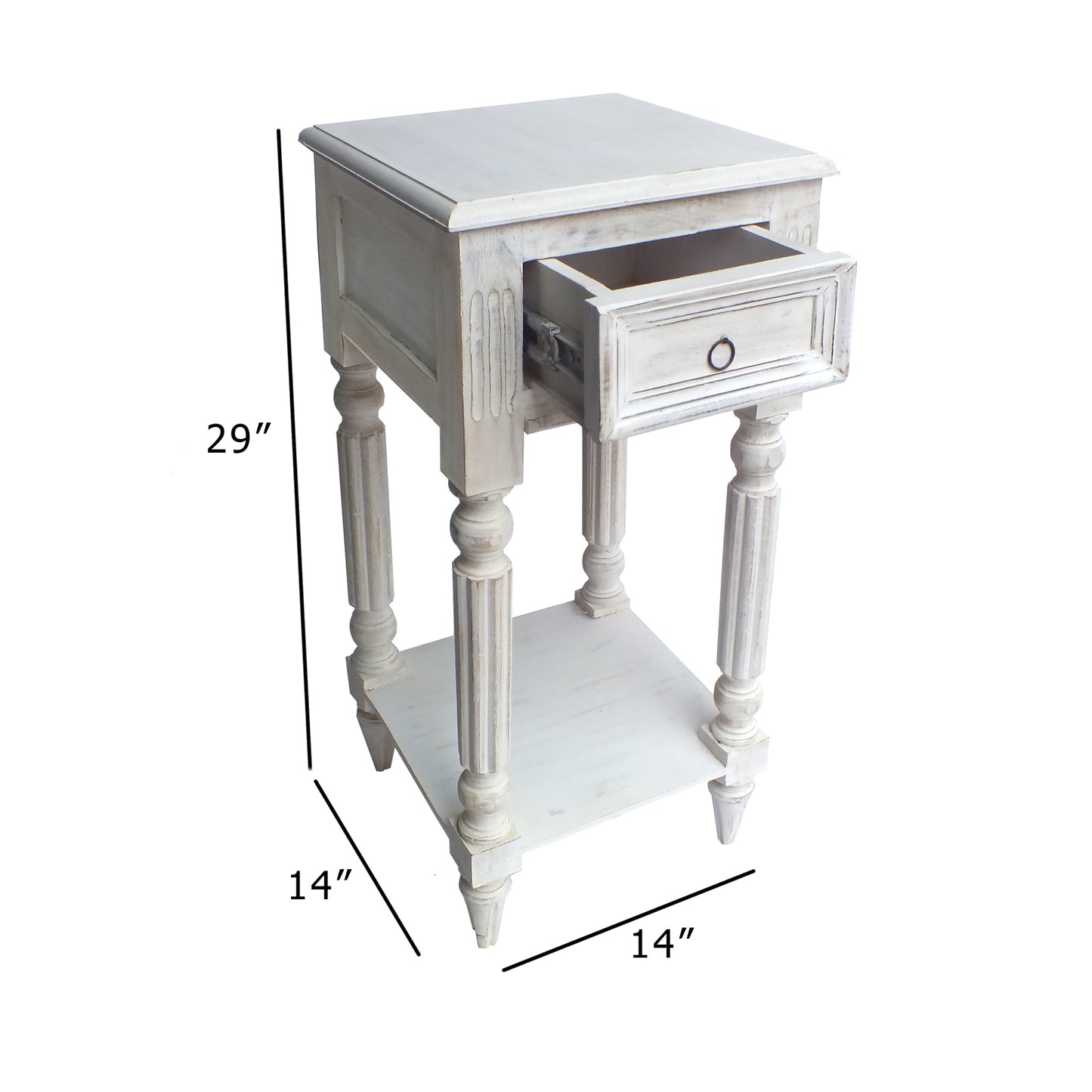 Spacious Mango Wood Side Table With Metal Ring Handle, Washed White By Benzara | End Tables | Modishstore - 7