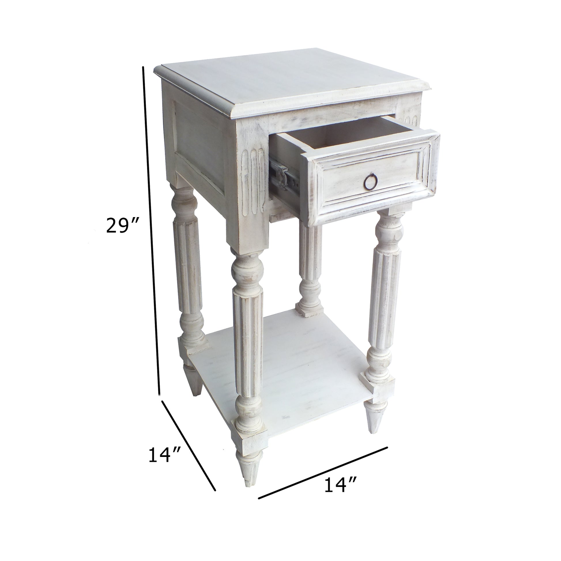 Spacious Mango Wood Side Table With Metal Ring Handle, Washed White By Benzara | End Tables | Modishstore - 7