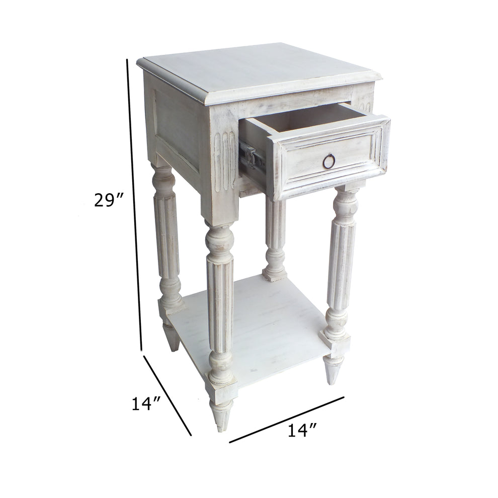Spacious Mango Wood Side Table With Metal Ring Handle, Washed White By Benzara | End Tables | Modishstore - 7