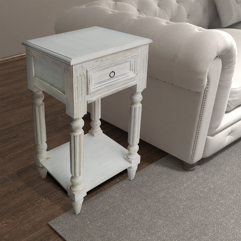 Spacious Mango Wood Side Table With Metal Ring Handle, Washed White By Benzara | End Tables | Modishstore