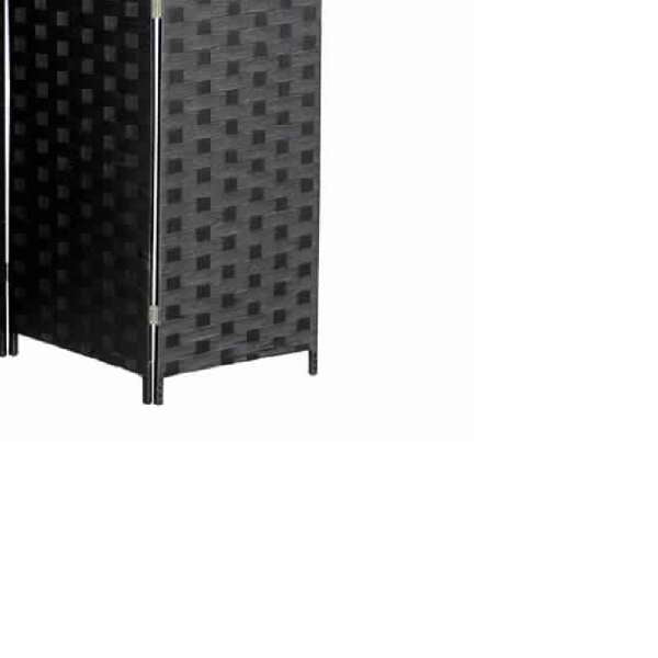 Paper Straw Weave 4 Panel Screen With 2 Inch Wooden Legs, Black By Benzara | Room Divider |  Modishstore  - 2