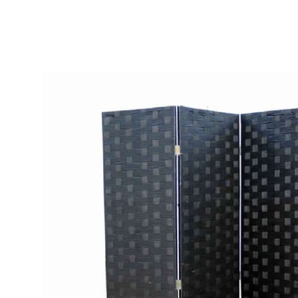 Paper Straw Weave 4 Panel Screen With 2 Inch Wooden Legs, Black By Benzara | Room Divider |  Modishstore  - 3