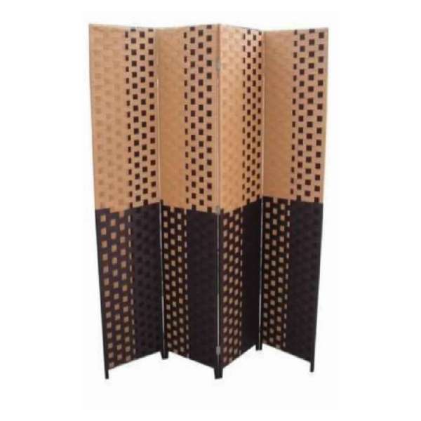 Paper Straw Weave 4 Panel Screen With 2 Inch Wooden Legs, Brown By Benzara | Room Divider |  Modishstore 