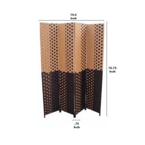 Paper Straw Weave 4 Panel Screen With 2 Inch Wooden Legs, Brown By Benzara | Room Divider |  Modishstore  - 5