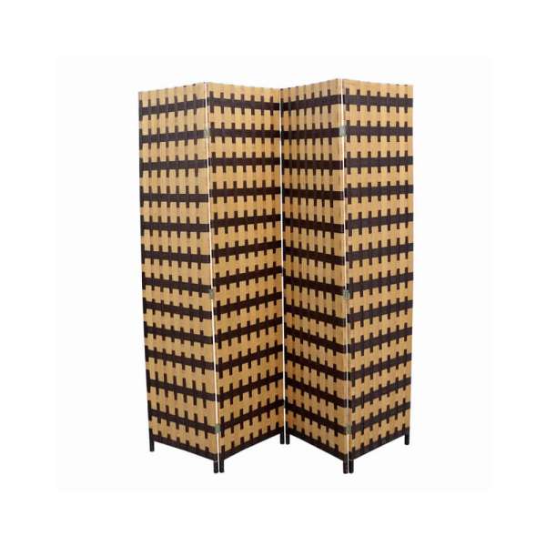 Wood And Paper Straw Weave 4 Panel Screen With 2 Inch Legs, Brown By Benzara | Room Divider |  Modishstore 
