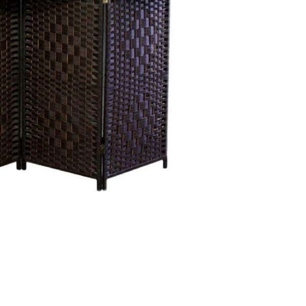 Wood And Paper Straw Textured 4 Panel Screen With Shelf, Brown By Benzara | Room Divider |  Modishstore  - 2