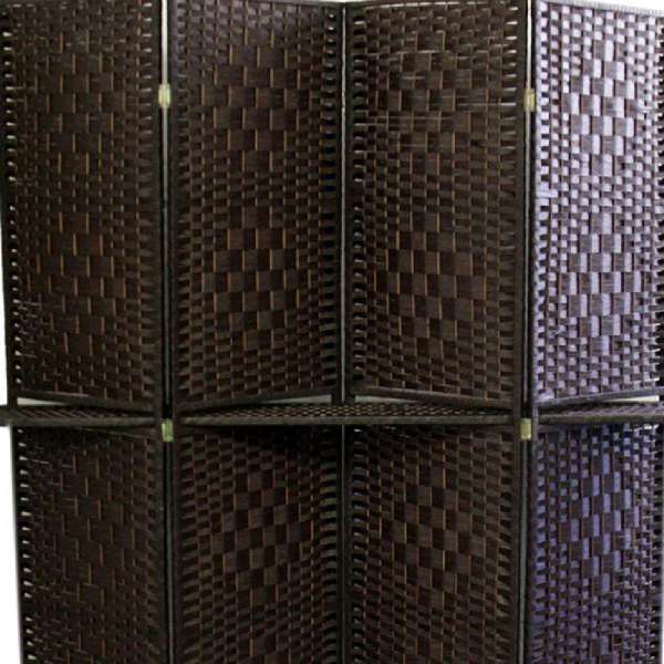 Wood And Paper Straw Textured 4 Panel Screen With Shelf, Brown By Benzara | Room Divider |  Modishstore  - 4