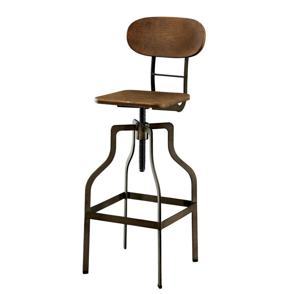 Industrial Style Wooden Swivel Bar Stool With Black Metal Base, Brown  By Benzara | Bar Stools & Table |  Modishstore  - 2