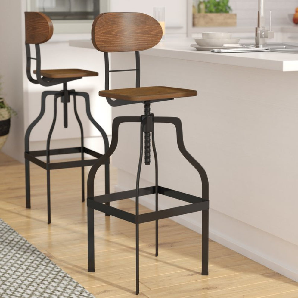 Industrial Style Wooden Swivel Bar Stool With Black Metal Base, Brown  By Benzara | Bar Stools & Table |  Modishstore  - 5