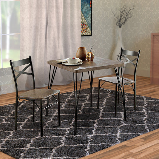 Industrial Style 3 Piece Dining Table Wood And Metal, Brown And Black  By Benzara | Dining Sets |  Modishstore 