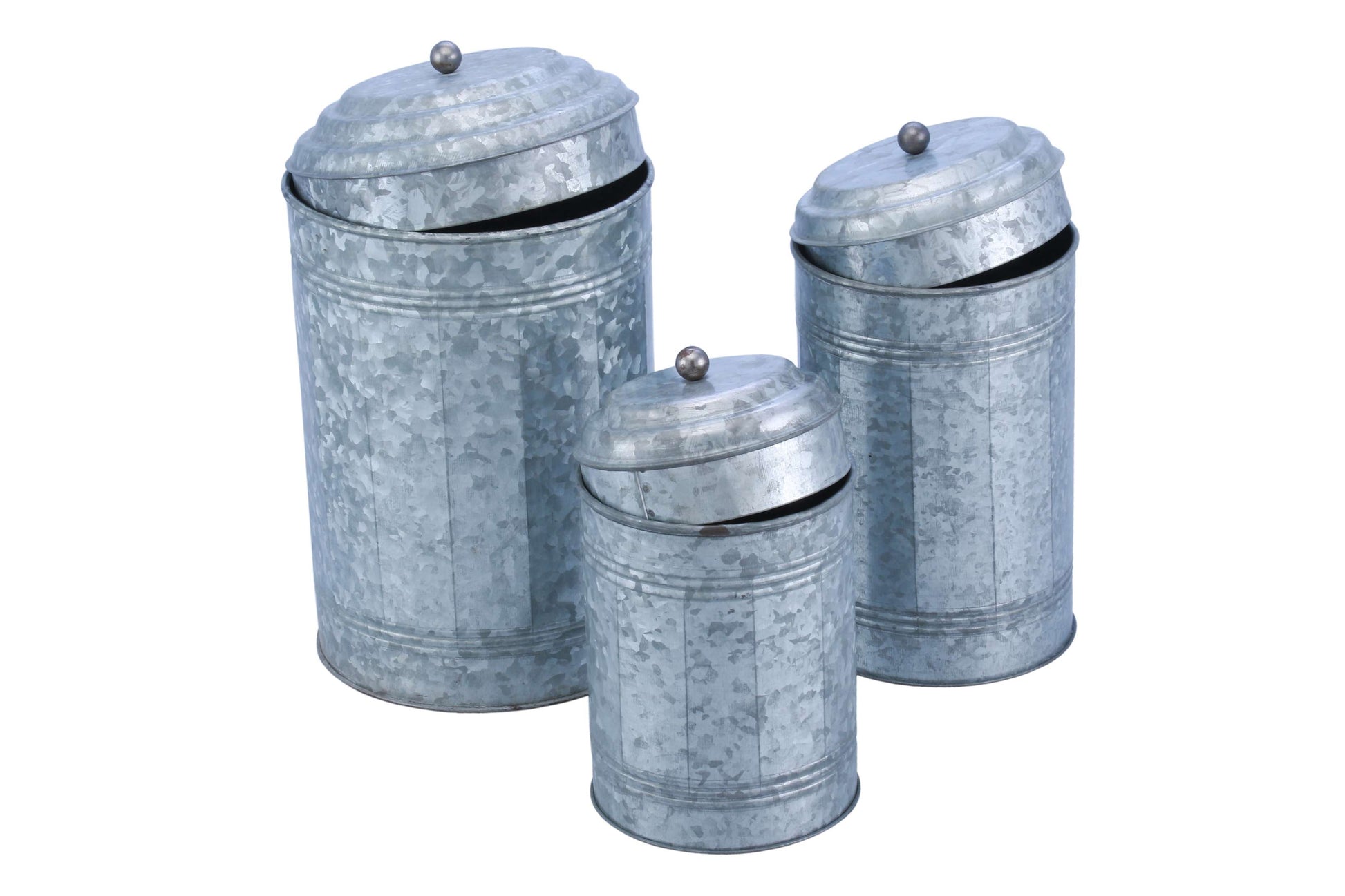 Rustic Metal Galvanized Canisters, Set Of 3 Benzara By Benzara | Jars & Canisters |  Modishstore  - 5