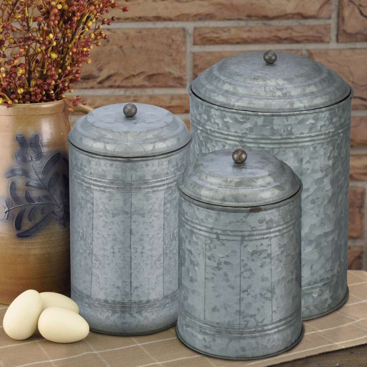 Rustic Metal Galvanized Canisters, Set Of 3 Benzara By Benzara | Jars & Canisters |  Modishstore 