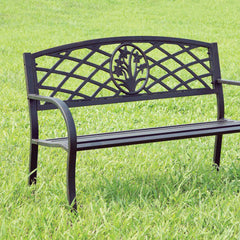 Minot Slated Seat Patio Bench, Black  By Benzara