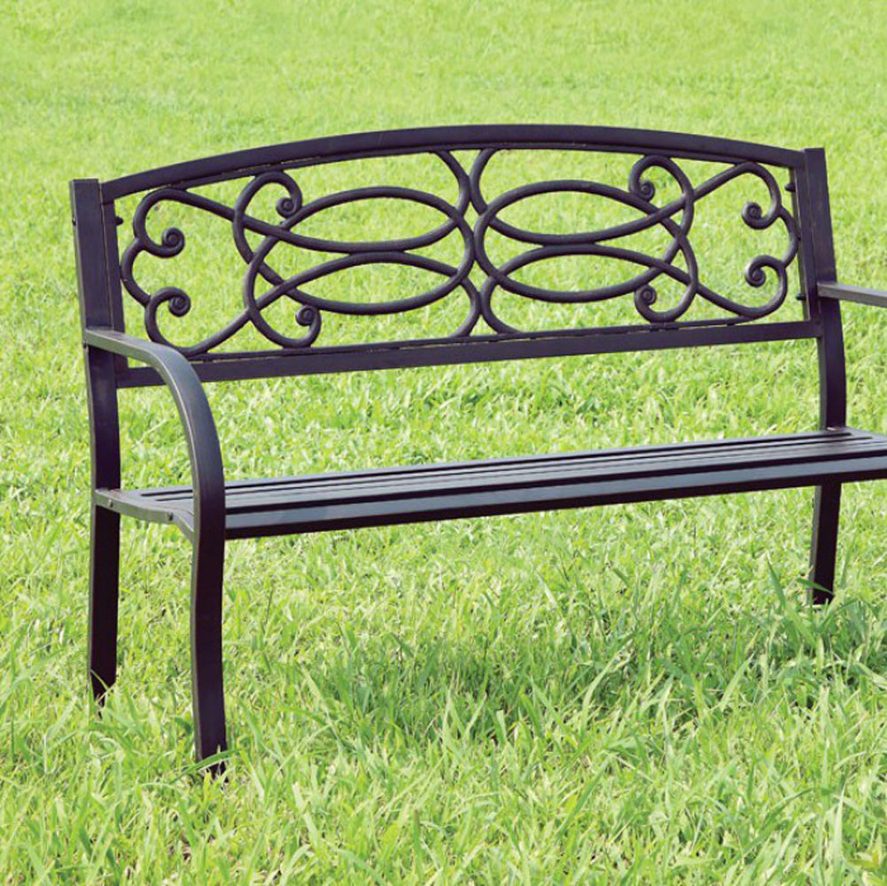 Potter Armrests Patio Bench, Black  By Benzara | Outdoor Stools & Benches |  Modishstore  - 3