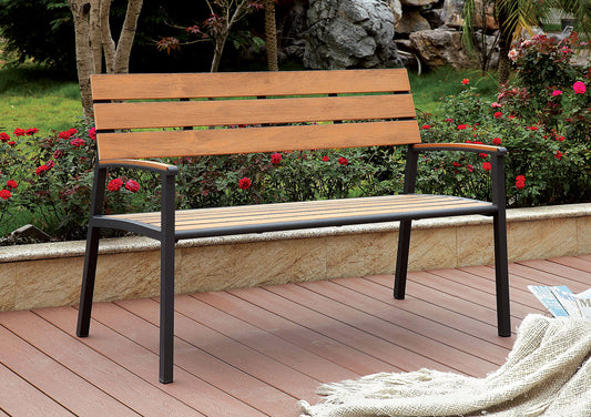 Isha Transitional Style Patio Bench, Oak  By Benzara | Outdoor Stools & Benches |  Modishstore 