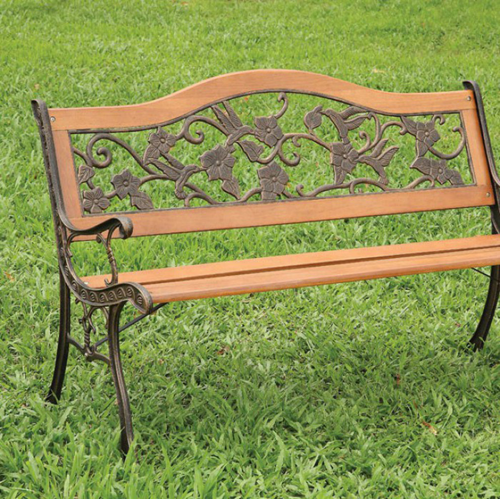 Alba Transitional Park Bench, Antique Oak  By Benzara | Outdoor Stools & Benches |  Modishstore  - 2