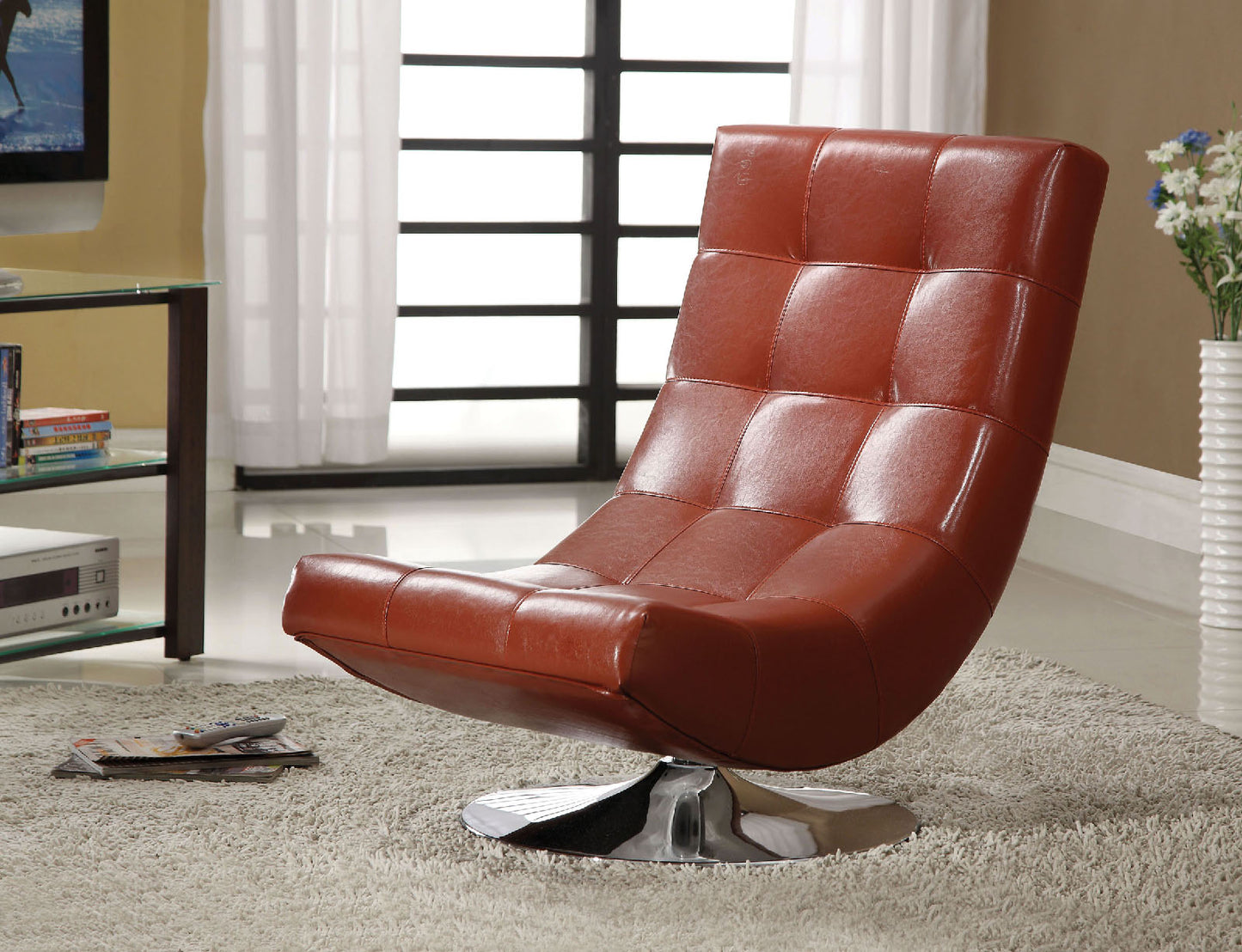 Trinidad Contemporary Swivel Chair, Mahogany Red By Benzara | Lounge Chairs |  Modishstore  - 2