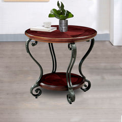 May End Table Transitional Style, Brown Cherry Finish By Benzara