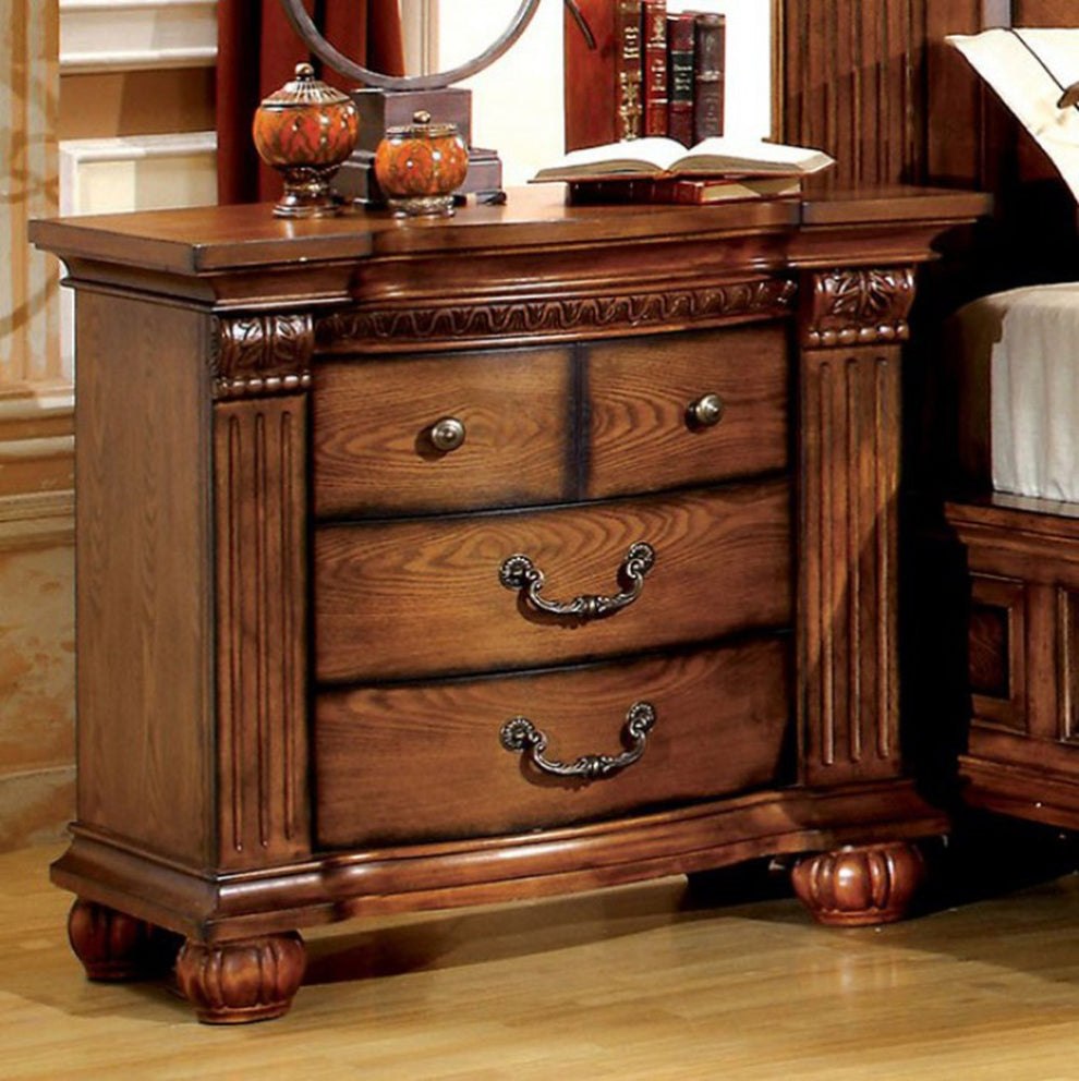 Bellagrand Transitional Night Stand, Antique Tobacco Oak By Benzara | Nightstands | Modishstore - 3