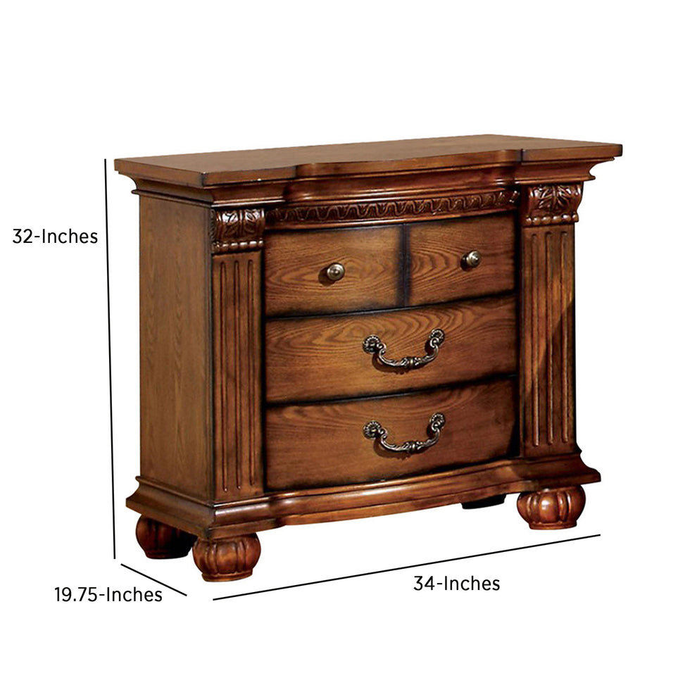 Bellagrand Transitional Night Stand, Antique Tobacco Oak By Benzara | Nightstands | Modishstore - 5