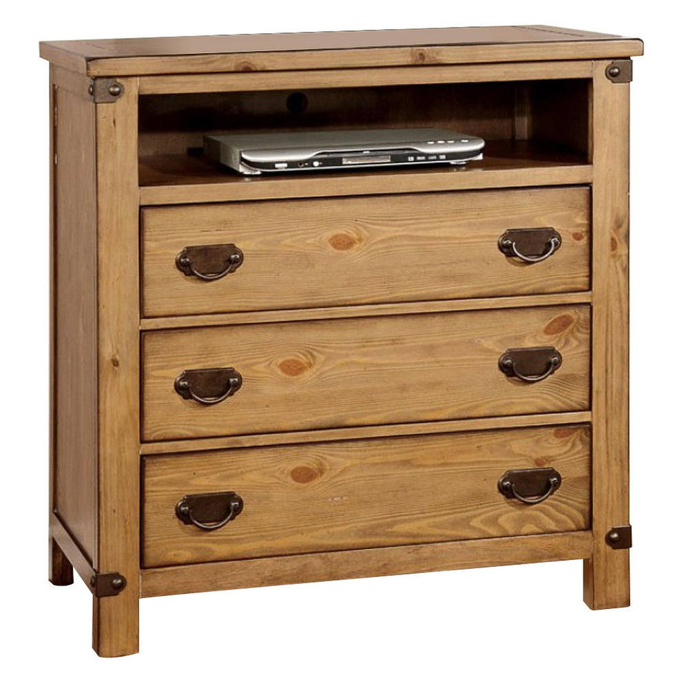 Cottage Style Wooden Media Chest With Three Drawers, Brown By Benzara | Drawers |  Modishstore  - 2