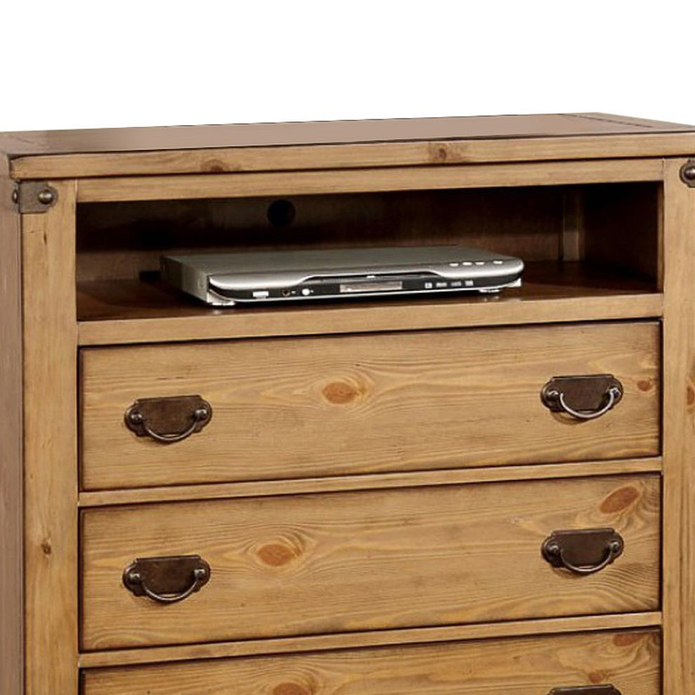 Cottage Style Wooden Media Chest With Three Drawers, Brown By Benzara | Drawers |  Modishstore  - 3