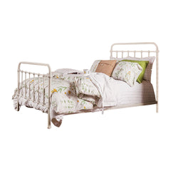 Contemporary Metal Twin Bed In Vintage White  By Benzara