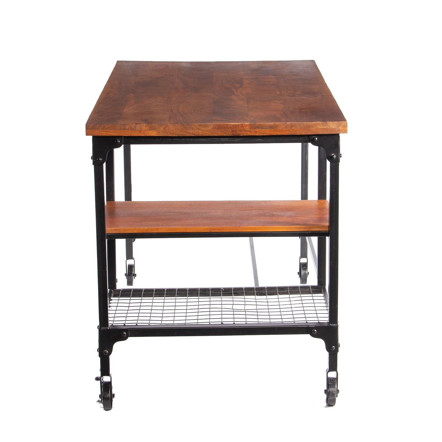 Industrial Style Wooden Desk With Two Bottom Shelves, Brown And Black  By Benzara | Desks |  Modishstore  - 3