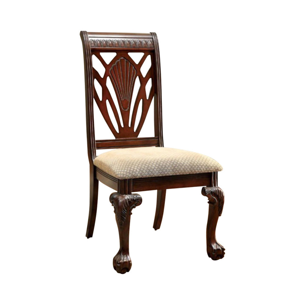 2 Piece Traditional Wooden Side Chair With Fabric Upholstered Seat, Brown And Beige By Benzara | Side Chairs |  Modishstore  - 3